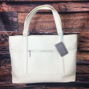Melinda Lois Leather Handbag Laptop Tote Ivory